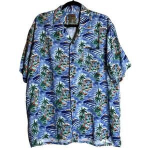 Vintage Pineapple Connection Shirt Men Medium Multi Palm Tree Collared Button-Up